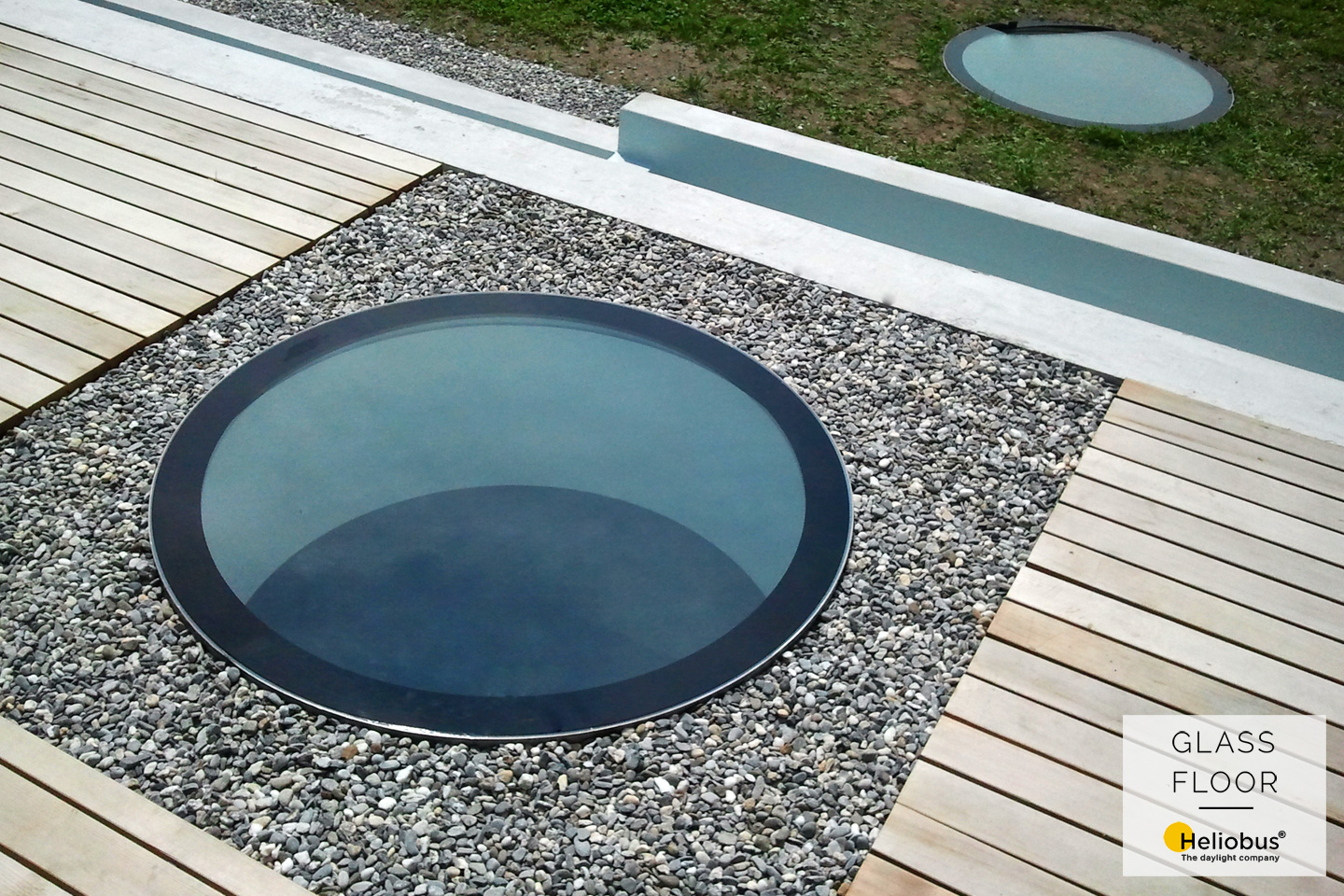 Close-up view of a walkable skylight from GLASSFLOOR by Heliobus